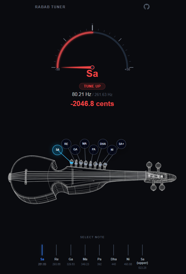 Rabab tuner UI sketch
